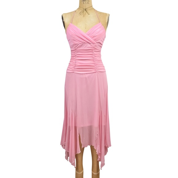 Windsor Dresses & Skirts - Vintage Windsor Pink Halter Dress Handkerchief Hem XS Ruched Fairy Y2K Prom